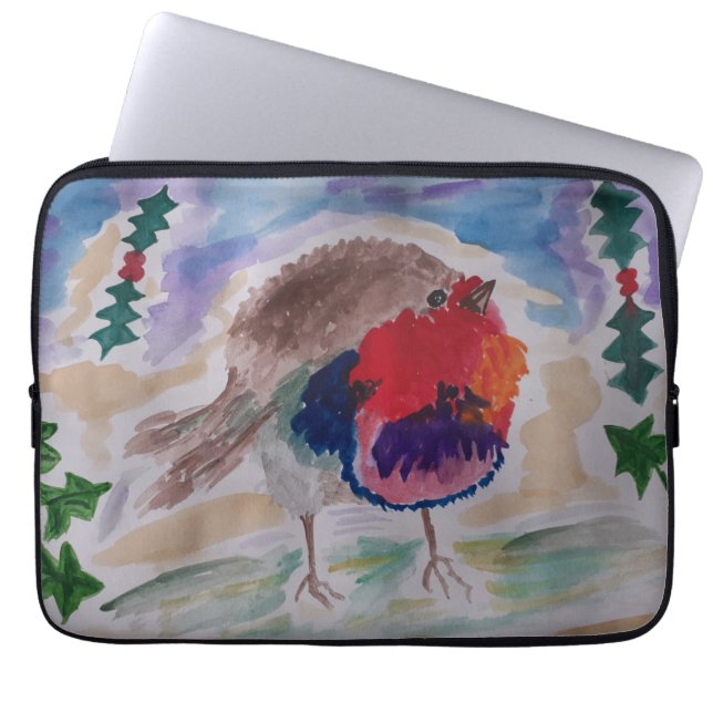 Christmas Robin Laptop Sleeve (Front)