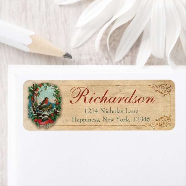 Christmas Robin Old Antique Victorian Scrap Red  (Insitu)