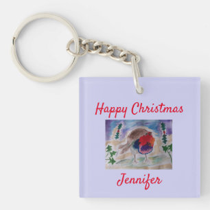 Christmas Robin Personalised Acrylic Key Ring