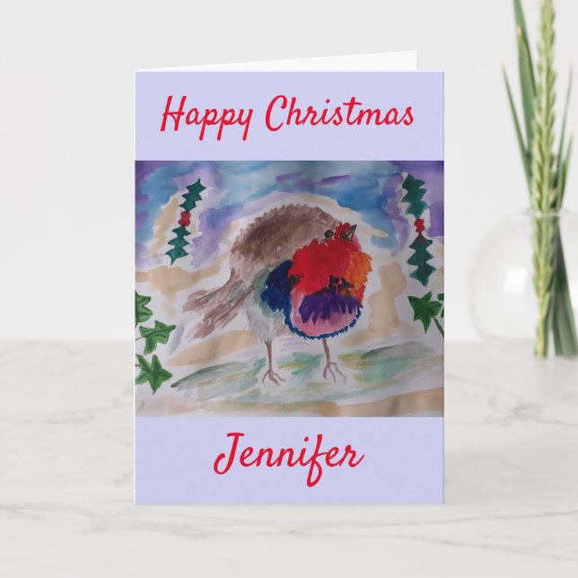 Christmas Robin Personalized Christmas Card (Front)