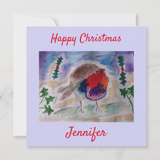 Christmas Robin Personalized Flat Christmas Card (Front)