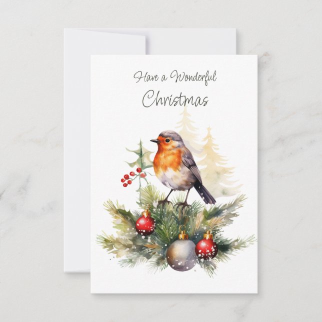 Christmas Robin Pine Baubles Card (Front)