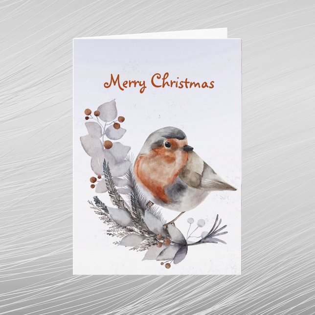 Christmas Robin Redbreast Floral Watercolor Holiday Card (Creator Uploaded)