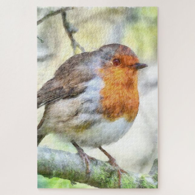 Christmas Robin Redbreast Winter Watercolor Jigsaw Puzzle (Vertical)