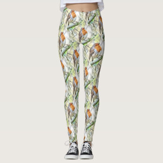 Christmas Robin Redbreast Winter Watercolor Leggings