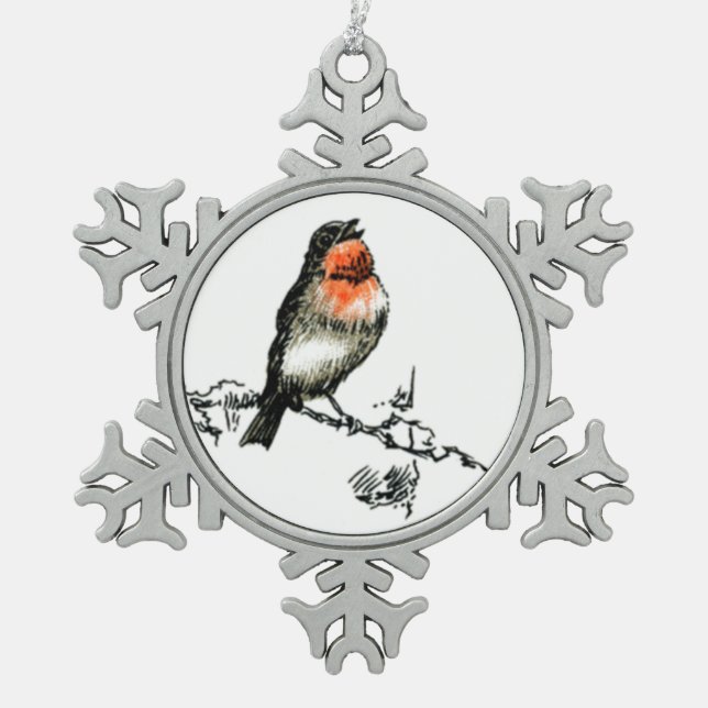 Christmas Robin Snowflake Pewter Christmas Ornament (Front)