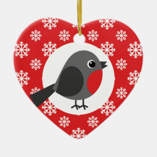 Christmas Robin Snowflakes Red Ceramic Tree Decoration
