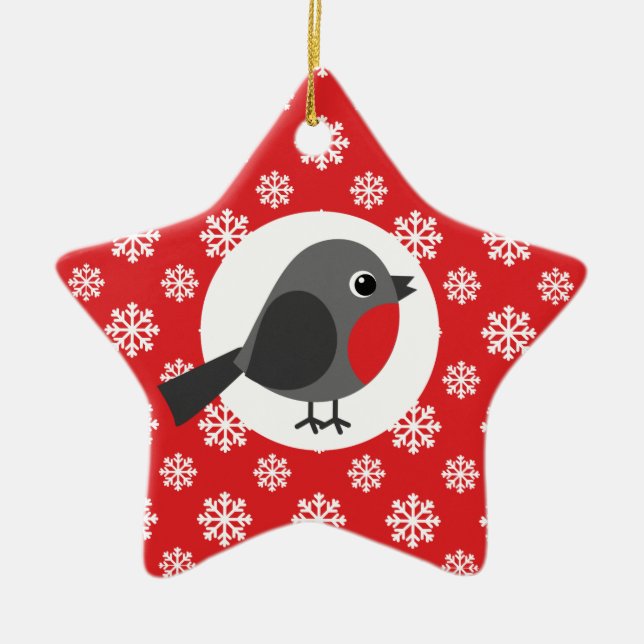 Christmas Robin Snowflakes Red Ceramic Tree Decoration (Front)