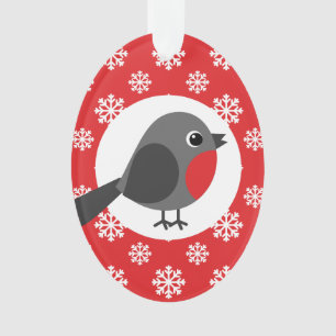 Christmas Robin Snowflakes Red Ornament