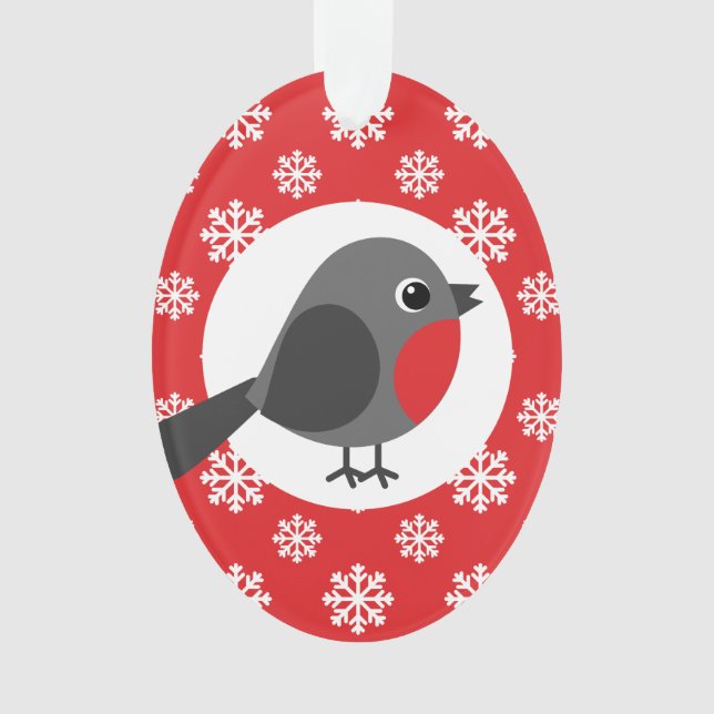 Christmas Robin Snowflakes Red Ornament (Front)
