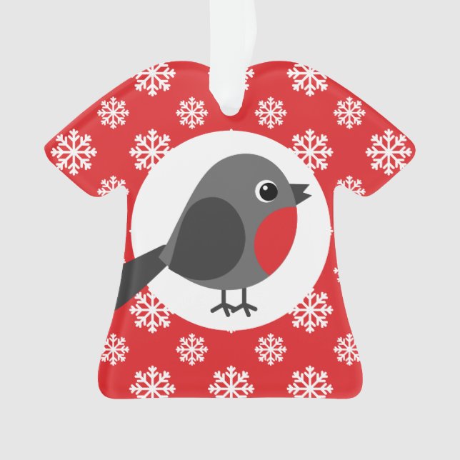 Christmas Robin Snowflakes Red Ornament (Front)