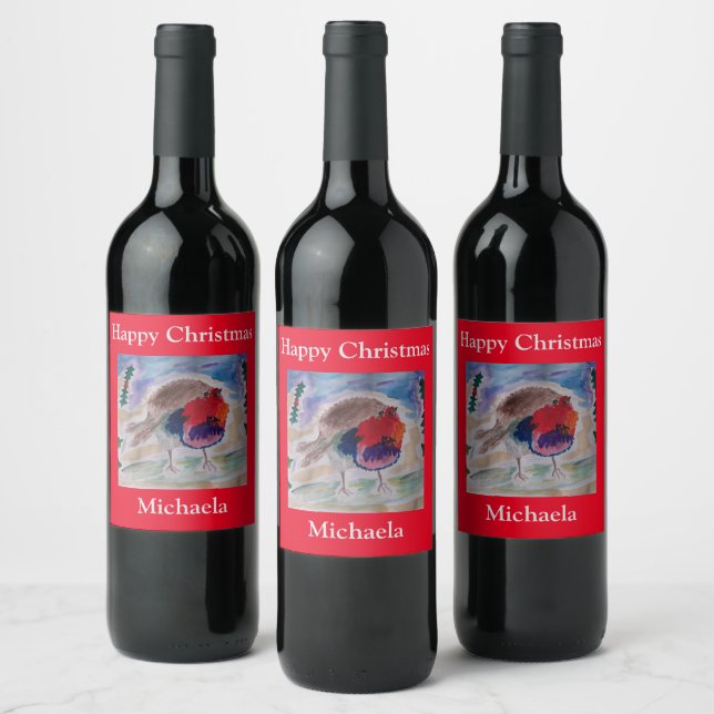 Christmas Robin  Wine Label (Bottles)