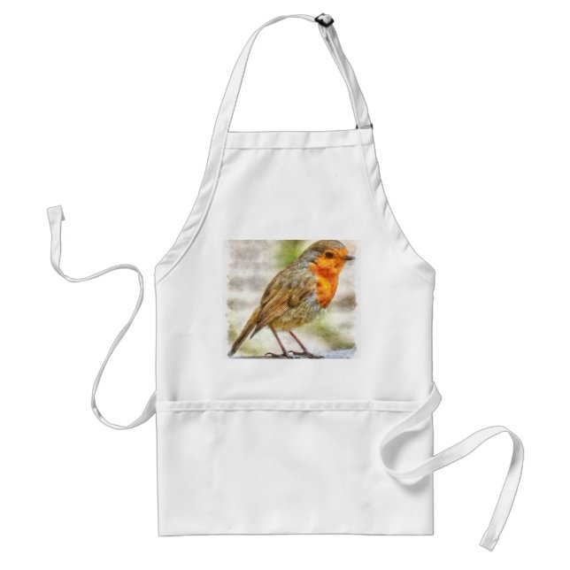 Christmas Robin Winter Watercolor Standard Apron (Front)