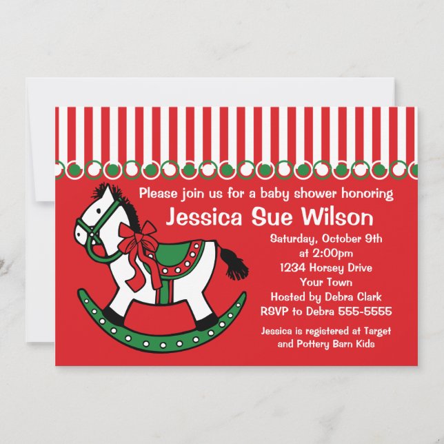 Christmas Rocking Horse Baby Shower Invitation (Front)