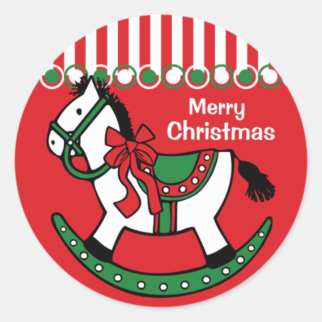 Christmas Rocking Horse Custom Classic Round Sticker (Front)