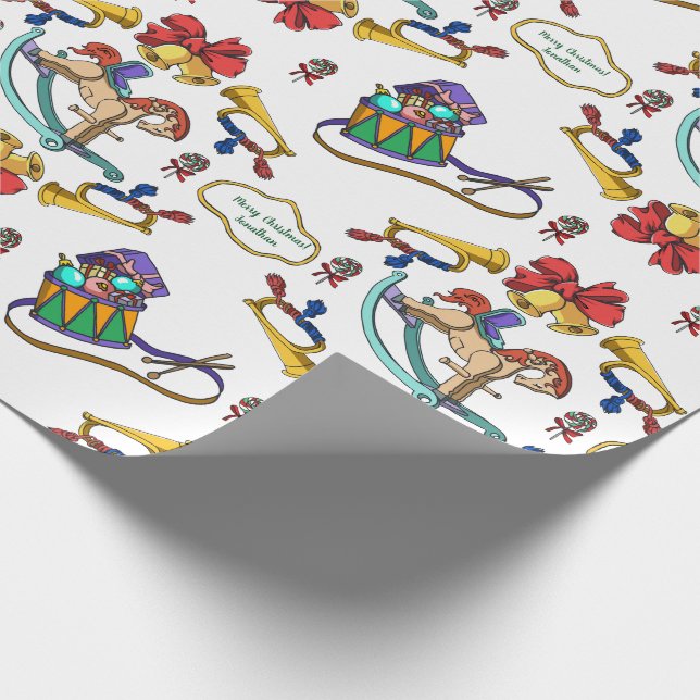 Christmas Rocking Horse Personalised Pattern Wrapping Paper (Corner)