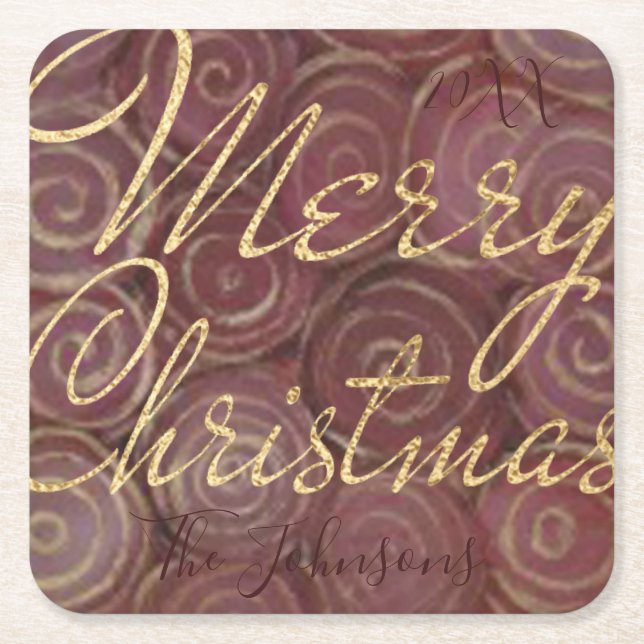 Christmas Rolls of Gold Square Paper Coaster (Front)