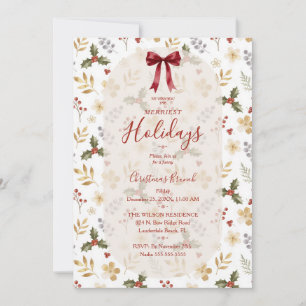 Christmas Romantic Coquette Red Satin Bow TMF26 Invitation