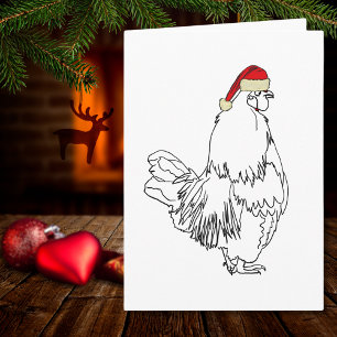 Christmas Rooster Drawing Funny Santa Cockerel Art Card