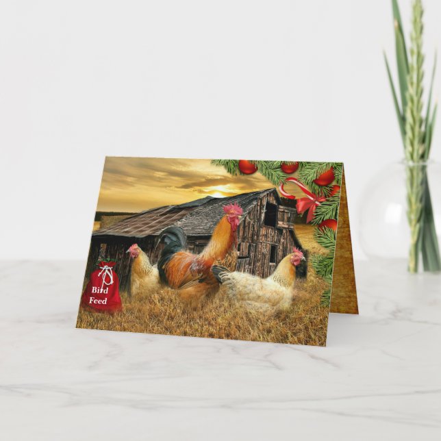 Christmas Rooster Hen Barn Coop Farm Holiday Card (Front)
