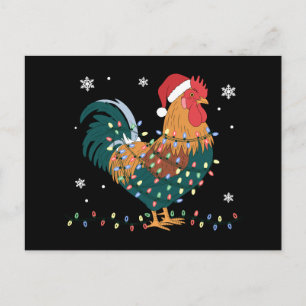 Christmas Rooster Santa Hat Lights Snowflak Xmas Holiday Postcard