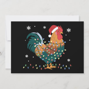 Christmas Rooster Santa Hat Lights Snowflak Xmas Invitation