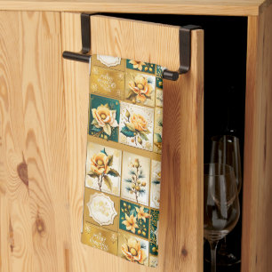 Christmas Rose Collage Tea Towel