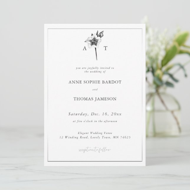 Christmas Rose Crest Elegant Modern Winter Wedding Invitation (Standing Front)