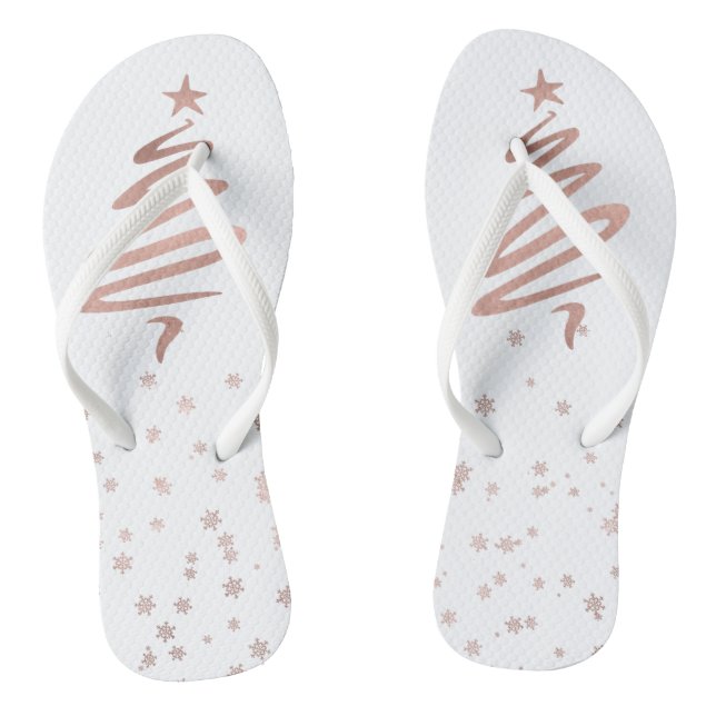 Christmas Rose Gold Foil Tree Snowflakes Jandals (Footbed)