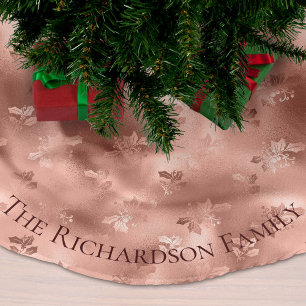 Christmas Rose Gold Personalised Holly Pattern Brushed Polyester Tree Skirt