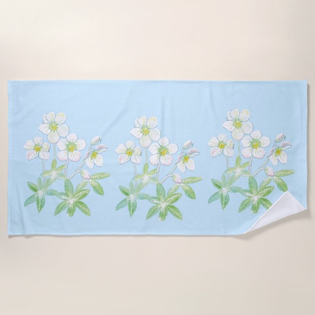 Christmas rose, Helleborus niger  Beach Towel (Front)