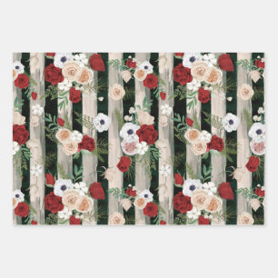 Christmas Roses Decoration, Yuletide Gift Pattern Wrapping Paper Sheet