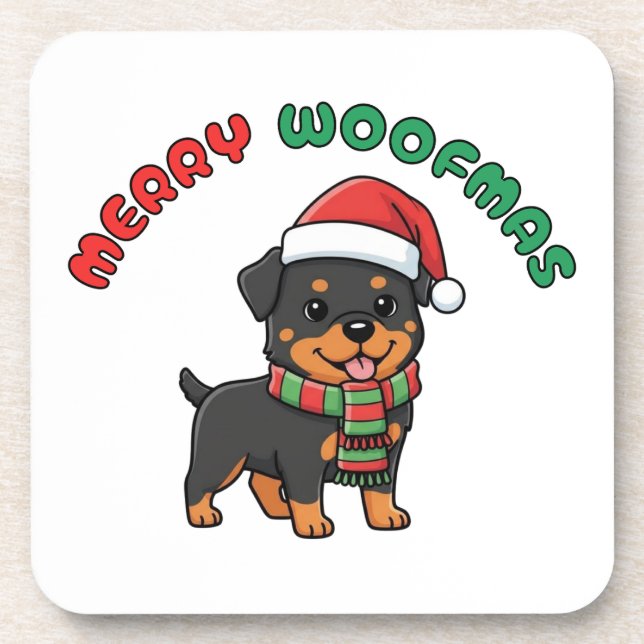 Christmas Rottweiler Coaster: Merry Woofmas Coaster (Front)