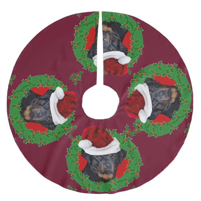 Christmas Rottweiler dog Brushed Polyester Tree Skirt (Front)