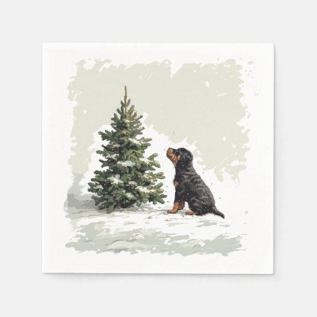Christmas Rottweiler Dog Christmas Tree Napkin (Front)