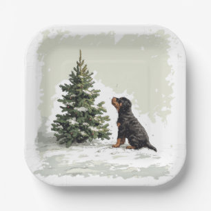 Christmas Rottweiler Dog Christmas Tree Paper Plate