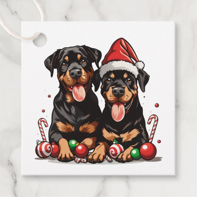 Christmas Rottweiler Dog Santa Favour Tags (Front)