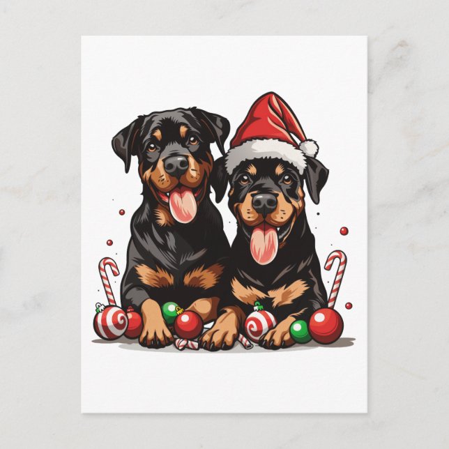 Christmas Rottweiler Dog Santa Postcard (Front)