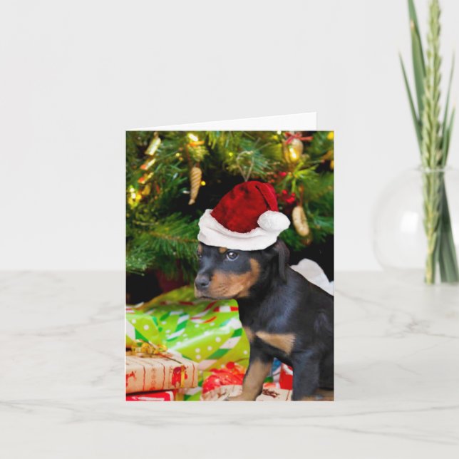 Christmas Rottweiler puppy Holiday Card (Front)
