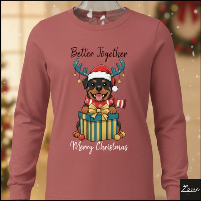 Christmas Rottweiler Reindeer Scarf Gift Graphic Tri-Blend Shirt (Creator Uploaded)