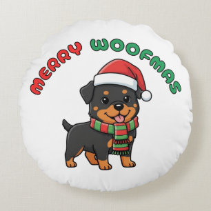 Christmas Rottweiler Round Pillow: Merry Woofmas Round Cushion