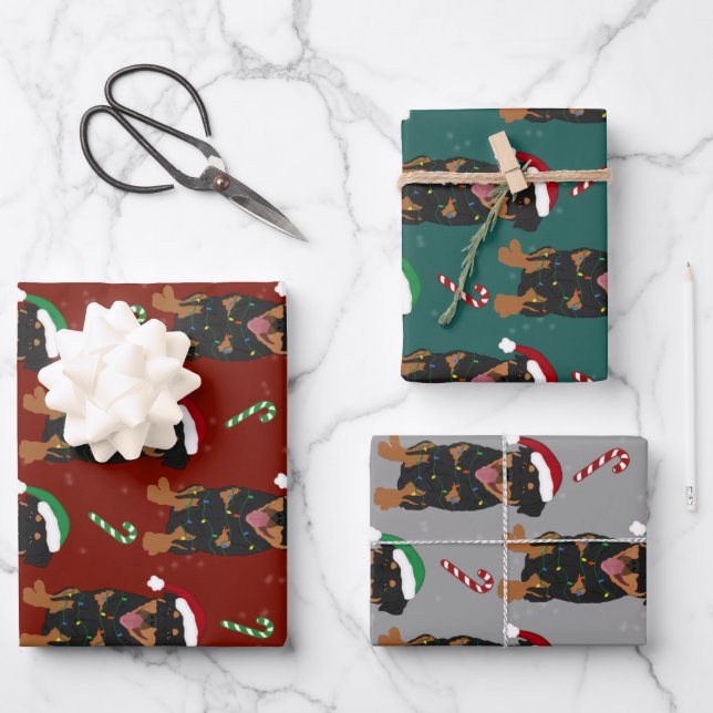 Christmas Rottweiler  Wrapping Paper Sheet (Front)