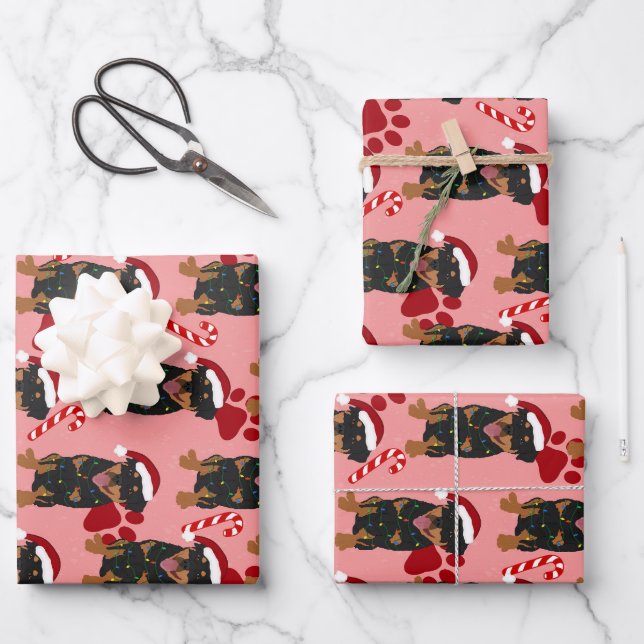 Christmas Rottweiler  Wrapping Paper Sheet (Front)