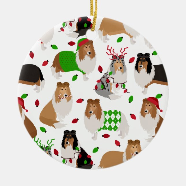 Christmas Rough Collie Ceramic Ornament (Front)