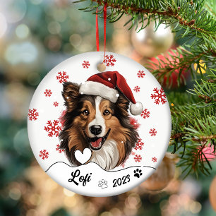 Christmas Rough Collie Dog Personalised Ceramic Or Tree Decoration