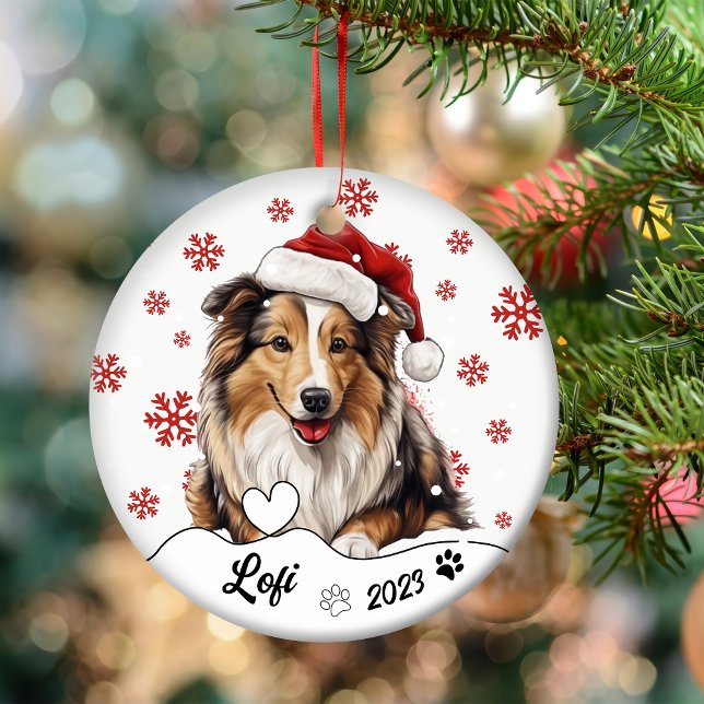 Christmas Rough Collie Dog Personalised Ceramic Tree Decoration (Creator Uploaded)