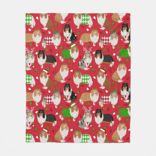 Christmas Rough Collie Fleece Blanket