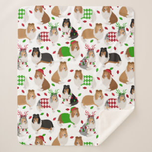 Christmas Rough Collie Sherpa Blanket
