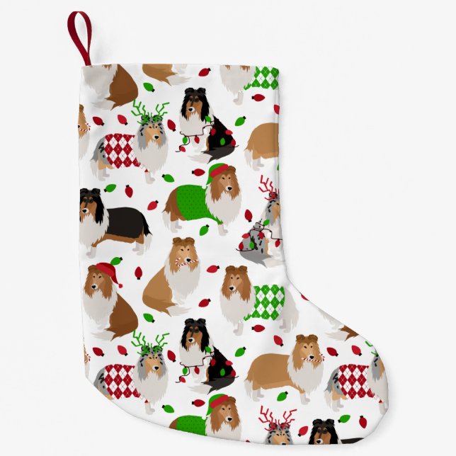 Christmas Rough Collie Small Christmas Stocking (Front)