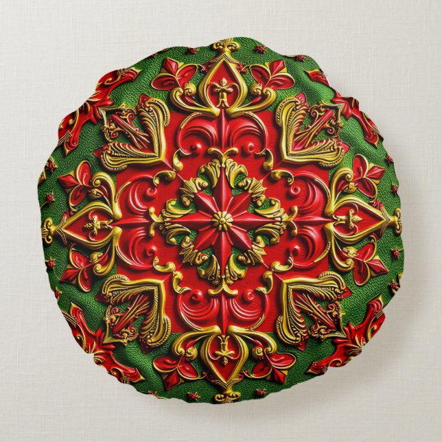 CHRISTMAS ~ Round cushion ~ red green gold (Back)